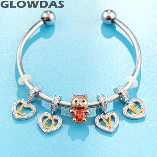 GLOWDAS 18K Gold Plated Letter Charms Initial A to Z Necklace Pendant, 925 Sterling Silver CZ Heart Dangle Alphabet Beads fit European DIY Bracelet, Gifts for Valentiens/Christmas/Family4