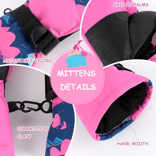 Image of Duoyeree Toddler Winter Gloves, Waterproof Fleece Lined Ski Mittens 1-6Y | Waterproof outer fabric with thick soft lining, keeps toddlers' hands dry and warm during snow play
