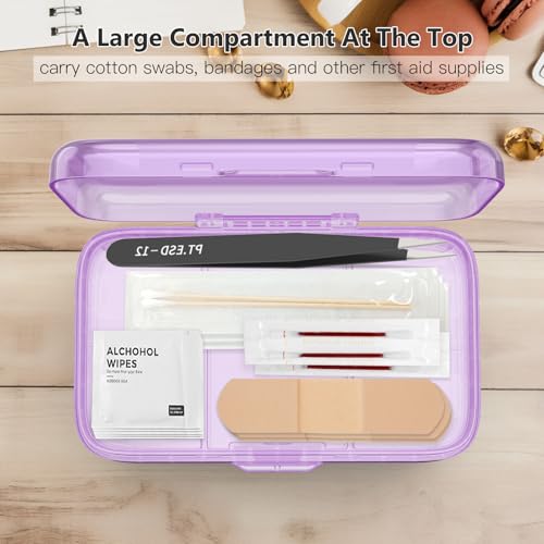 Image of FYY Weekly Pill Organizer with Labels,8 Compartments Travel Daily Pill Case Airtight Moistureproof Large Pill Box to Hold Vitamins, Fish Oil, Supplements,Cotton Swab and Bandages-Purple