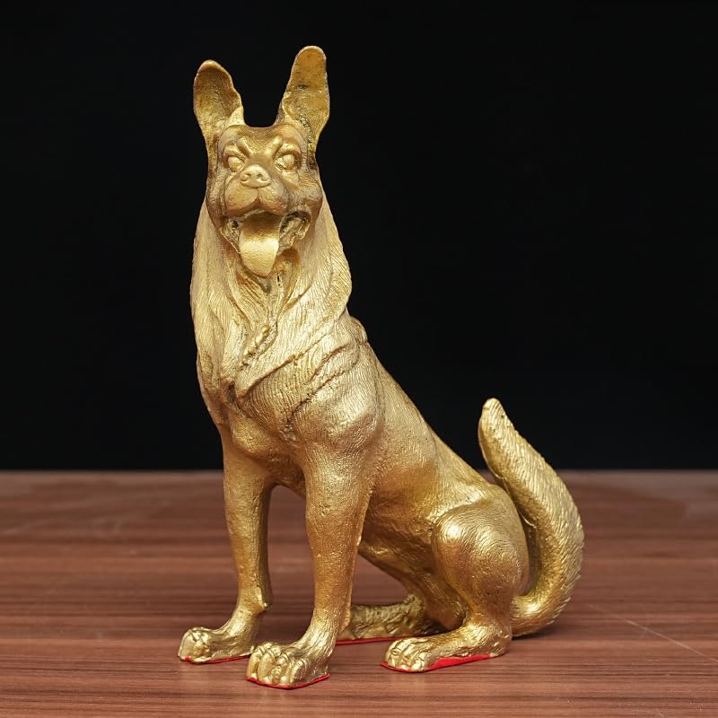 NIBHZ Mosiężna statua psa figurka zwierzątko rzeźba na blacie dekoracja stołu figurka wewnętrzna do domu lub biura,12cm