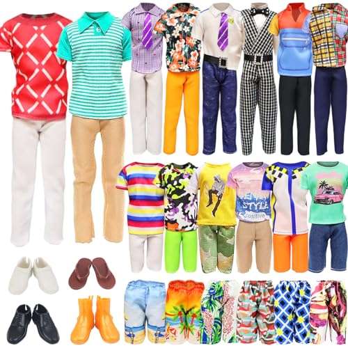 Ecore Fun 11 Items 11.5 Inch Boy Doll Clothes and Shoes - 5 Sets Fashion Casual Wear Clothes Outfit 2 Swimwear 4 Pairs Shoes for 12 inch boy Doll...