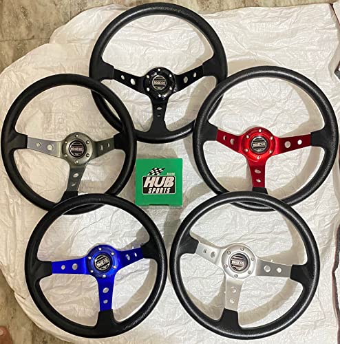Image of AUTO MT - SPARCO 14INCH DEEP Style Universal Steering Wheel for Sports Car Look Rally Race Off Road with BOSS KIT HUB Free (Blue SPARCO 14 inch Steering Wheel with BOSS KIT HUB)