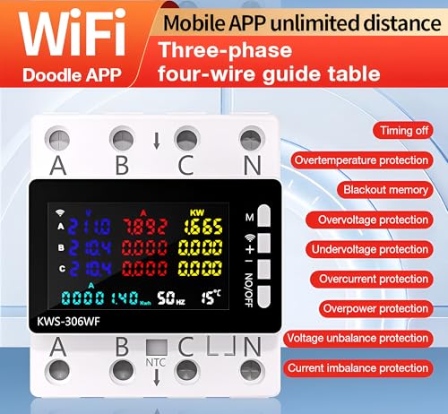 Image of XPR3SS 80Amp KWS-306WF Three Phase Energy Meter With Auto Reconnect WIFI Smart Switch Circuit Breaker KWh Power Meter Timer Relay Remote Control Over Voltage Under Voltage Over Current Surge Protector