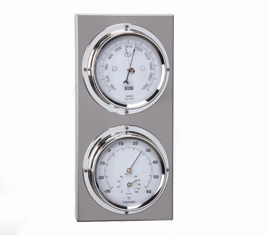 Stazione meteorologica, BAROMETRO E TERMOIGROMETRO, realizzato in acciaio inossidabile 26x13x3,5 cm