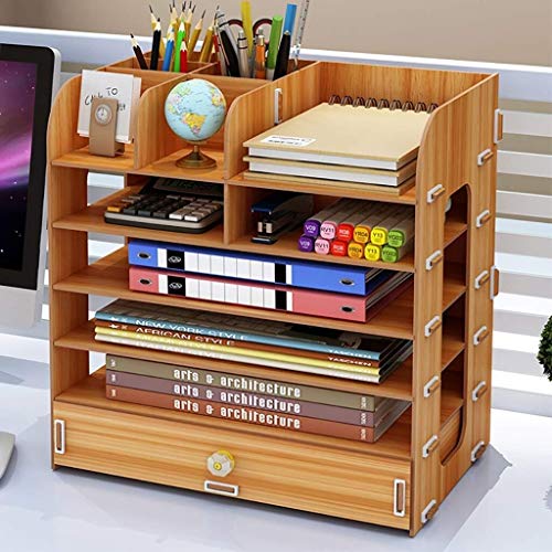 Preisvergleich Produktbild Aktenschränke SOAR Desktop-Lagerregal Datei Regaldatenrahmen Aufbewahrungsbox Ablagebuchständer Bürobedarf Archiv Korb Multifunktions-Multi-Layer-Bücherregal aus Holz (Color : Black)