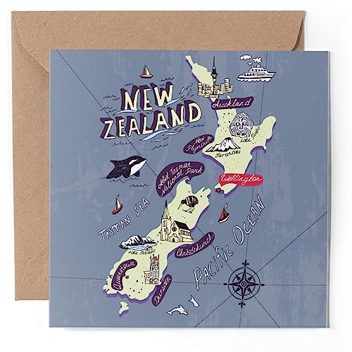 1 tarjeta de felicitación – Mapa de Auckland de Nueva Zelanda – en blanco celebración de cumpleaños aniversario #58713