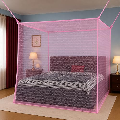 Image of Mosquito Net for King Size Bed & Double Bed, 6x7 ft, Wall /Hook Hanging, Premium Poly-Cotton Blend Fabric Foldable Machhardani (Peach Pink - Frame Not Included)