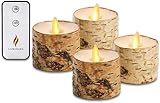 Luminara Set of 4 - Flickering Flameless Birch Bark Tealight Candles - LED Battery Operated Lights...