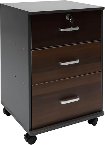 Archivador móvil, 3 cajones debajo del escritorio, archivador de MDF con cerradura, soporte portátil para impresora rodante con 4 ruedas, gabinete