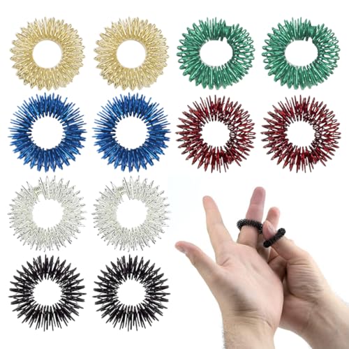 HYFZOD 12 Piezas Anillas De Acupresión, Anillos Antiestres, Sortija de Masaje de Dedo con 6 Colores Diferentes, Juguete Sensorial para Aliviar La Presión y La Ansiedad, Estimulador de Dedos