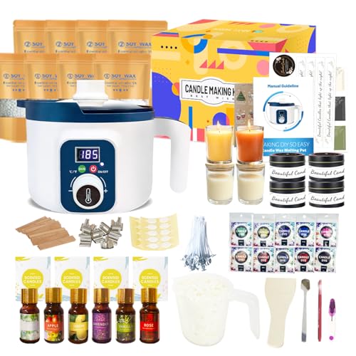 Kit de Fabrication de Bougies Pour Adultes avec Fondoir à Cire Numérique, Kit Complet Pour Créer vos Propres Bougies Parfumées (pots en verre inclus),...