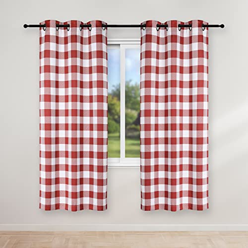 Simple Deluxe Buffalo Check Blackout Curtains Panels for Living Room Bedroom Farmhouse Courtyard Style Room Darkening Thermal Insulated Plaid Grommet Curtain