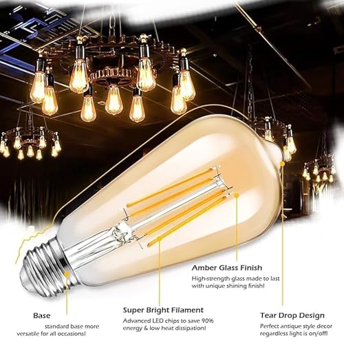 Image of Edison Tungsten Filament Antique Glass Light Bulbs Vintage Base E27 Bulb Yellow Light for Home Decoration, Living Room, Hall, Balcony, Restaurant Bar Lighting (pack of 3)