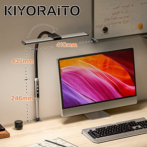デスクライト Kiyoraito LEDスタンドライト クランプ付き 高演色性RA90 5段階調色 無段階調光 目に優しい タイマー機能 無線リモコン搭載 省エネ 電気スタンド 卓上ライト 黒い 2枚目