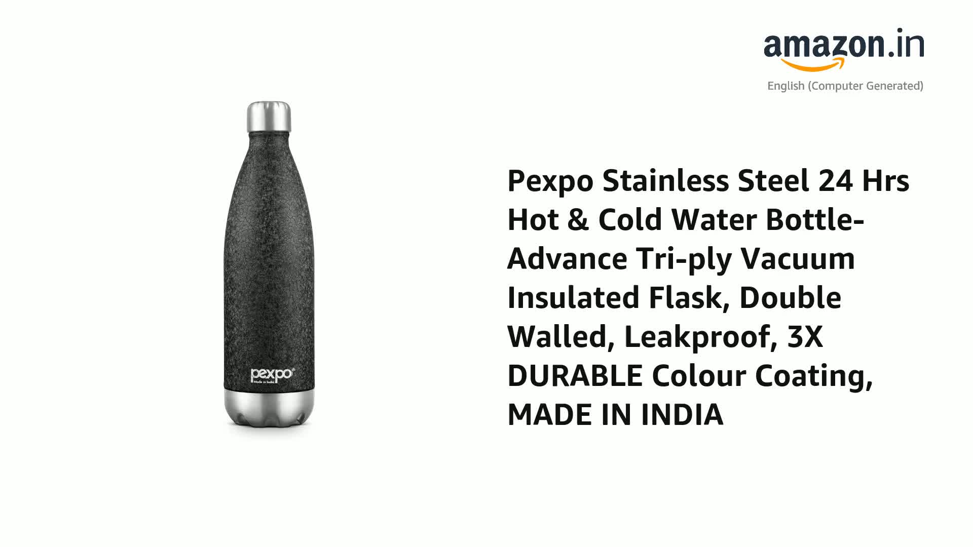 PEXPO Chromo Xtreme Stainless Steel Water Bottle - 750ml, Knight Black | Fridge-Cool Fast, Leak-Proof & Easy Grip