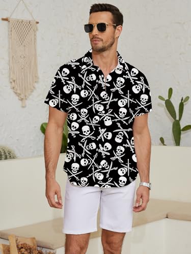 Pirate Shirt for Men Skull Hawaiian Button Up Shirts Short Sleeve2