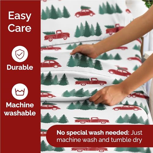 Twin Christmas Tree Sheet Set - Holiday Xmas Pattern Bedding Set - Deep Pockets - Snug Fit - 3 Piece - Wrinkle Free - Cooling Comfy Cozy Festive Winter - Holiday Sheets for Women, Men, Kids & Teens