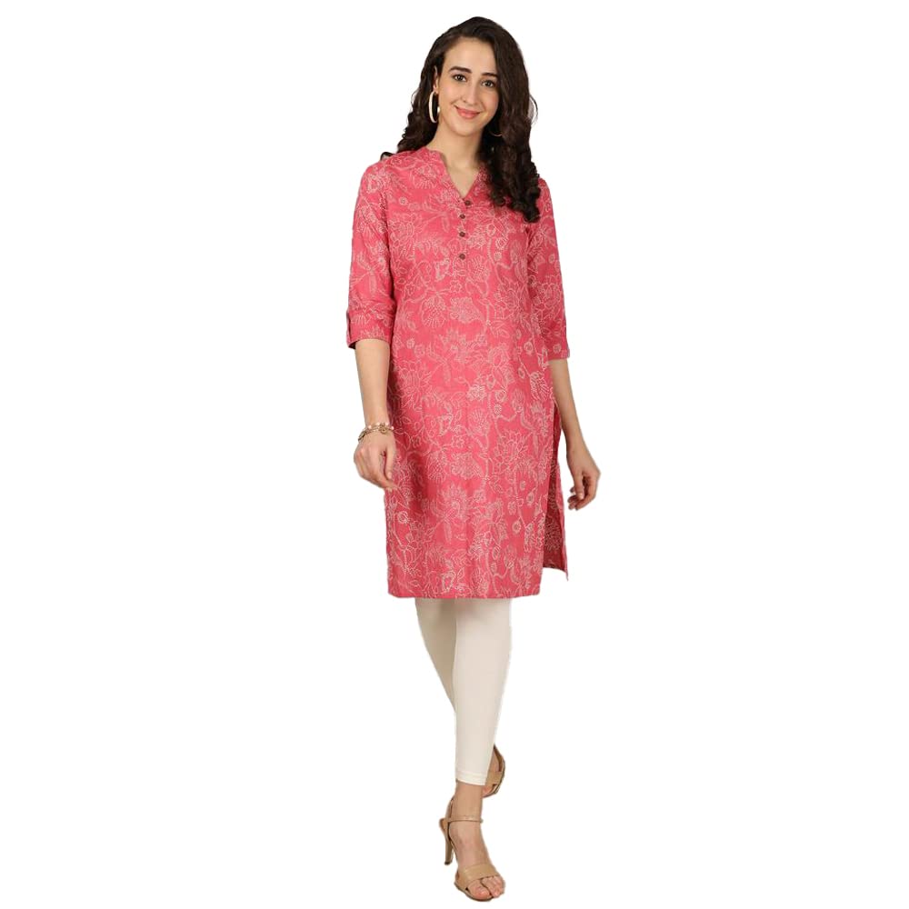 STOPby Shoppers Printed Cotton Mandarin Knee Length Kurta for Womens