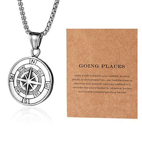 Compass Necklace for Men Chain Stainless Steel Compass Pendants Male Jewelry - Image 3
