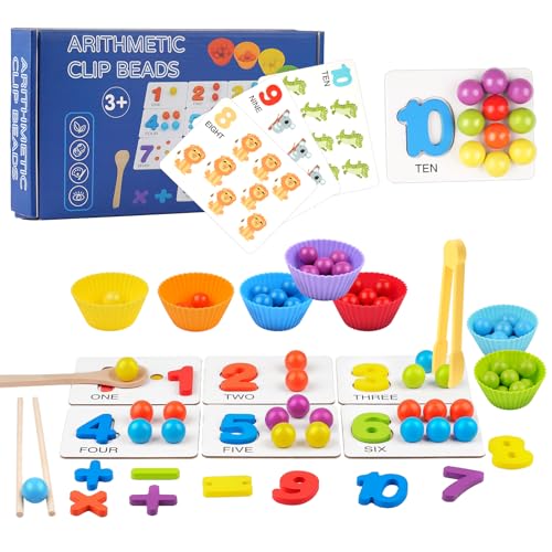 Tikplus Clip Perlen Montessori Spielzeug, Motorikspielzeug ab 3 Jahre, Mathe Lernspielzeug, Kinder Vorschule Farben Sortier Stapelspielzeug Kinder Geschenk Mädchen Junge 3 4 5 6 7 Jahre, YZJZWJ-02