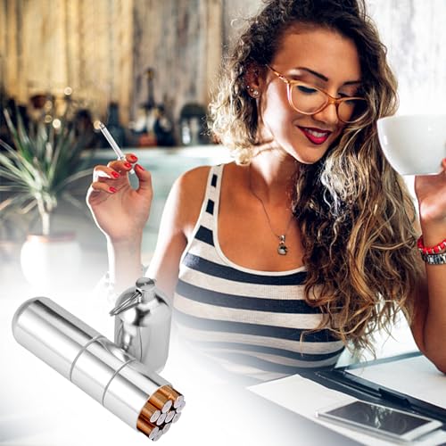 2 Set Sleutelhanger Sigarettenkoker, Waterdichte Ronde Sigaretten, Mini Aluminium Sigarettenkoker voor Mannen Vrouwen, Draagbare Sigarettenkoker voor Reizen Wandelen Kamperen, 12,5×2,5cm, Zilver - Afbeelding 6