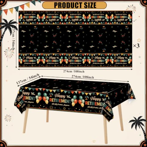 Image of Qyeahkj 3 Pcs Retirement Party Tablecloth Decorations Disposable Plastic Happy Retired Table Covers Black Vintage Tablecloths Retirement Birthday Supplies for Going Away Farewell Party Decoration