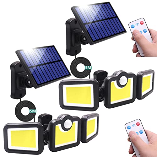 Lampe Solaire Exterieur Detecteur de Mouvement Projecteur 171 LED Lumiere Solaire avec Telecommande, IP65 Etanche Luminaire 3 Modes Éclairage pour Jardin, Garage, Carport, Terrasse, Maison (Lot de 2)