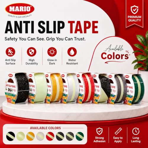 Image of Mario Yellow Anti-Skid Glow-in-the-Dark Tape Width 50mm x Length 5mtr (16.5 feet) | High Grip Waterproof Anti-Slip Safety Tape | Self Adhesive Non-Slip Tape for Stairs & Dark Areas | Pack of 1