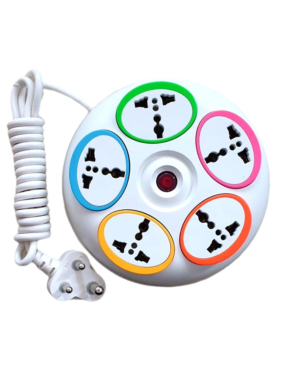 Mg Mart® Roundy 5in1 Universal Extension Cord 2 Yds Copper Cable Switch with Indicator Suitable for All Types of Plugs Used Around The Words