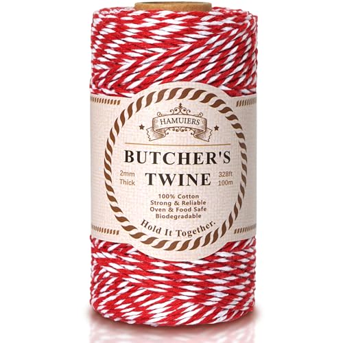 Cotton Twine String, 328 Feet Red & White - Christmas Twine for Gift Wrapping, Crafts, Baking, Butchers, Holiday Decorations, DIY, Kitchen & Gardening