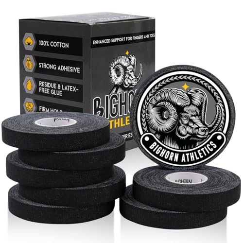 Bighorn Athletics Jiu Jitsu Finger Tape Rock Climbing Tape | Multipurpose for Sports & Injuries: MMA Volleyball Football Basketball Tennis Golf Hands & Toes 0.5-Inch x 45-feet 8-Rolls Black