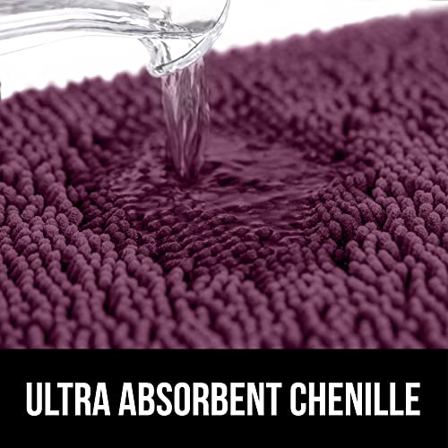 Image of Gorilla Grip Original Shaggy Chenille Square U-Shape Contoured Mat for Base of Toilet, 22.5x19.5 Size, Machine Wash and Dry, Soft Plush Absorbent Contour Carpet Mats for Bathroom Toilets, Eggplant