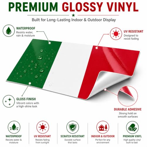 Image of Italian Flag Vinyl Flag Stickers, Car Decals, Waterproof Indoor Outdoor, Laptop Stickers, Car Bumper, Italy Flag, 5 x 3 Inches, Set of 3
