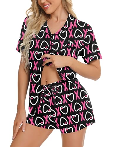 Image of SWOMOG Womens Button Down Pajamas Set Short Sleeve Sleepwear Bride Soft Pj Lounge Sets XS-3XL