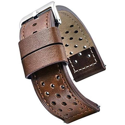 STUNNING SELECTION ALPINE Genuine leather thick stitched sporty watch band (fits wrist sizes 6-7 1/2 inch)- brown - 24mm Cover