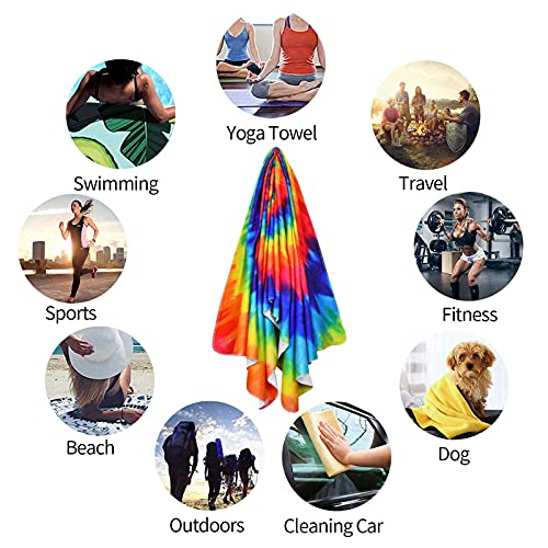 Microfiber Rainbow Tie Dye Beach Towel, Sand Free Hippie Color Beach Towels Large, Sup Soft Large Bath Towel, Water Absorbent Bathroom Towel For Men, Women, Travel, Swim, Camp, 31.5 X 59.1 Inch #TOP4