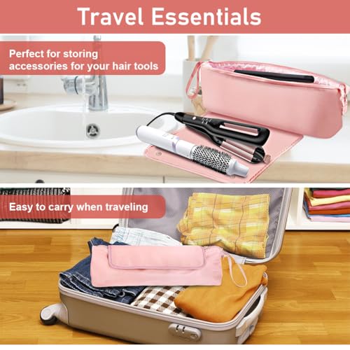 Image of MAYCREATE Hair Tools Travel Bag for Flat Irons, Straighteners, Curling Iron, and Haircare Accessories, 2-in-1 design, with Interior Pockets, Portable Organizer, Pink