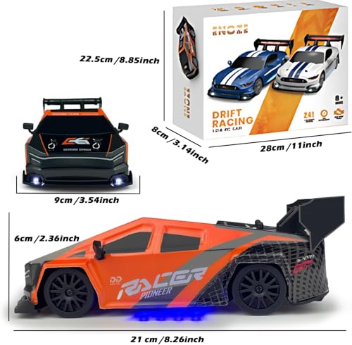Image of Teesla Remote ControlledCar Drift, 1:24 RC Drift Car, 25 km /h, 4WD, 2.4 GHz Remote Controlled Racing Car, with LED Lights, Racing Toy, Birthday Gifts for Children from 8 Years