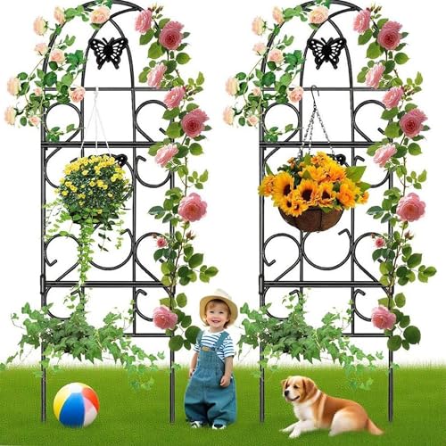 Amagabeli Paquet de 2 Treillis de Jardin 152 x 46 cm Antirouille Noir Fer Papillon Légumes en Pot Fleurs Patio Treillis Métalliques Grille Panneaux pour Lierre Roses Concombres Supports