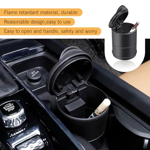 Image of Car LED Ashtray with Lid, Flame Retardant Heat Insulation High Temperature Resistant Liner Ashtray, Separate Easy Clean Construction Accessories, Universal for Most Cars (Black)