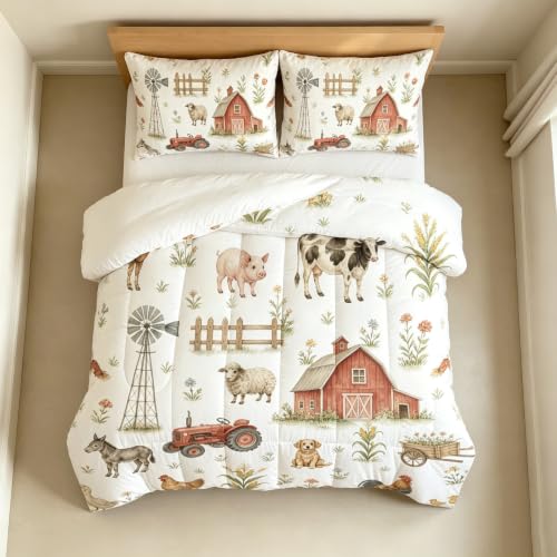 Image of DJNAR King Size Comfoter Set for Kids Farm Animal Bedding Sets