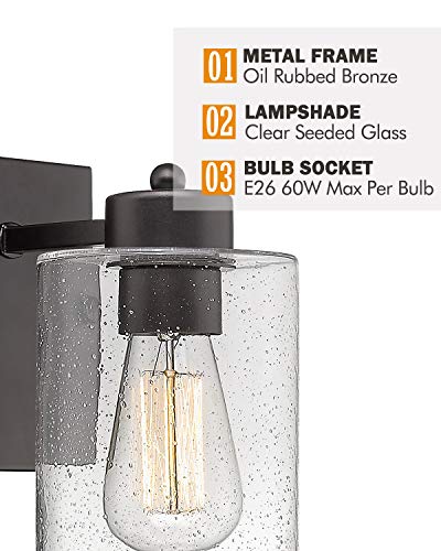 Image of Beionxii Wall Light Fixture | 2 Pack Interior Wall Sconce in Oil Rubbed Bronze with Clear Seeded Glass (8.5 inch H x 4.7 inch W) - MB9002 Series