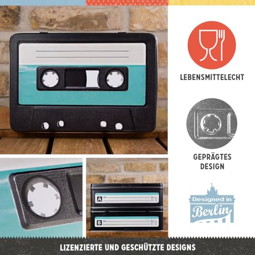 Nostalgic-Art Retro Vorratsdose Flach, 2,5 l, Retro Cassette – Geschenk-Idee für Musik-Fans, Blech-Dose mit Deckel, Vintage Design