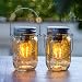 MJ PREMIER Set of 2 Mason Jar Lights Décor Battery Operated Hanging Lantern with Decorative Soft Dim Lighting Bulb for Power Outage Indoor Outdoor Decoration Table Centerpieces - Amber Metallic Glass