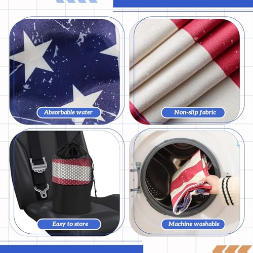 Image of Hahafelt 2 Pack Car Seat Towel Cover with Storage Bag, American Flag | 63 x 32 in Car Towel Seat Cover Non Slip Waterproof, Gym Workout Swimming Running, Machine Washable Sweat Absorbent Protector