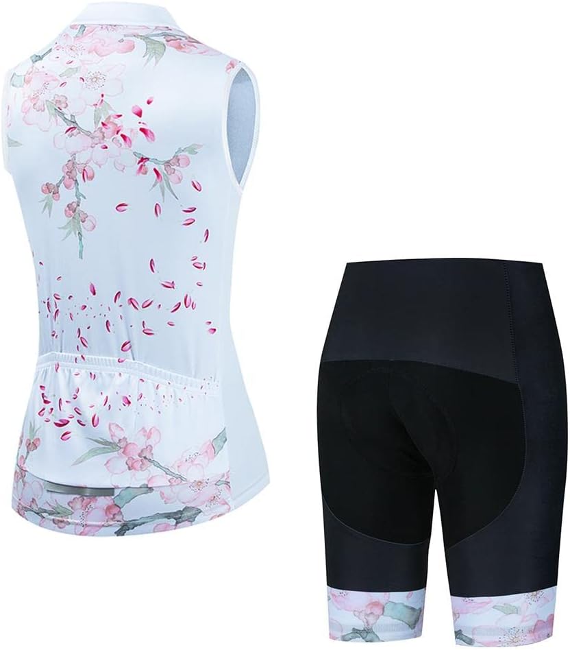 Women's Cycling Jersey Set Sleeveless Bike Shirts Cycling Vest Shorts Bicycle Clothing Short with Gel Padded
