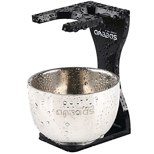 Shaving Bowl and Stand Set, Anbbas Dia 3.2inches 2 Layers Stainless Steel Shaving Bowl with Black Acrylic Shaving Brush Holder Fit 1.2inches Knot Brush Kit Perfect for Classic Wet Shave