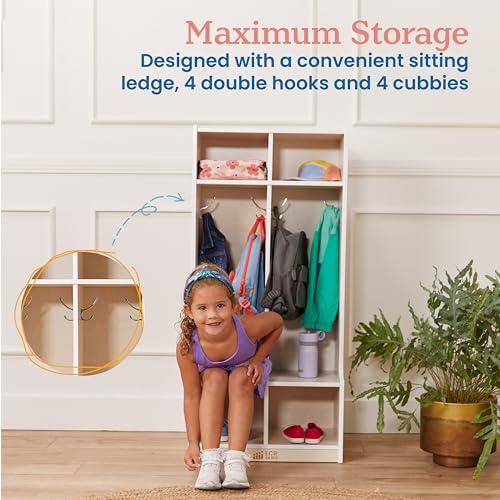 Image of ECR4Kids 2-Section Coat Locker with Bench and Cubby Storage, Classroom Furniture, White Wash
