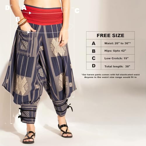 Image of The Veshti Company Cotton Baggy Pants Drop Crotch Harems for Men's Loose Boho Oversized Striped Meditation Yoga Pant with Pocket