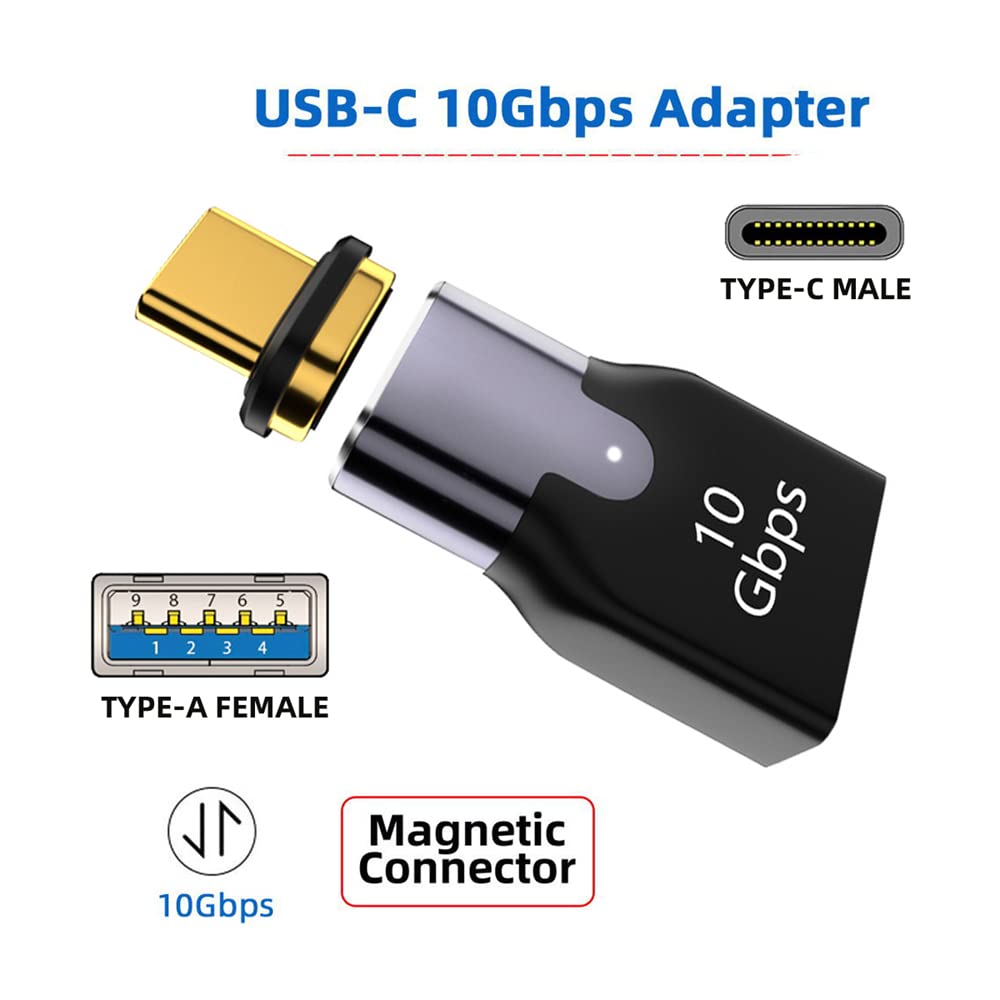 NFHK Magnetic 10Gbps Type C Male to USB3.0 Female OTG Data Adapter Straight Connector for Laptop Phone, Black - Image 4